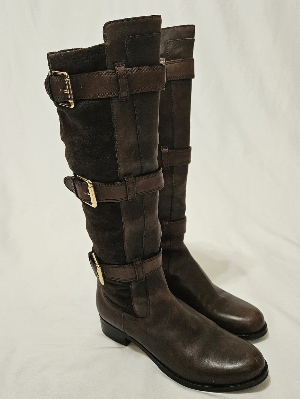 Cole Haan Air Avalon Tall Riding Boots Leather Suede Buckle Brown Womens Sz 7.5